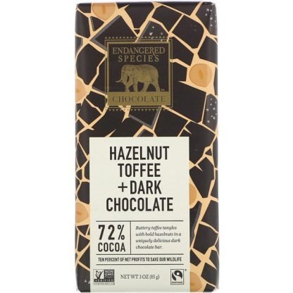 Endangered Species Chocolate, Hazelnut Toffee + Dark Chocolate, 3 oz (85 g)