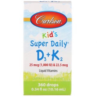 Carlson Labs, 子ども用、Super Daily（スーパーデイリー）D3＋K2、25 mcg（1,000 IU）＆22.5 mcg、10.16 ml（0.34 fl oz）