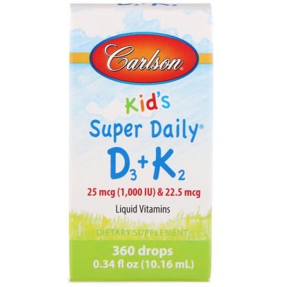 Carlson Labs, 子ども用、Super Daily（スーパーデイリー）D3＋K2、25 mcg（1,000 IU）＆22.5 mcg、10.16 ml（0.34 fl oz）