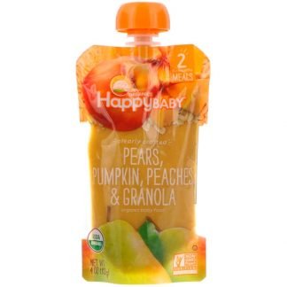 Happy Family Organics, Organic Baby Food, Stage 2, Clearly Crafted   6+ Months, Pears, Pumpkin, Peaches & Granola, 4 oz (113 g)