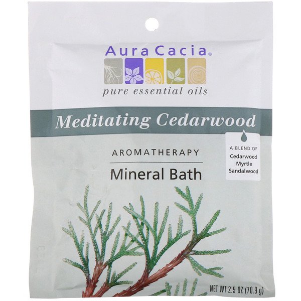 Aura Cacia, アロマテラピー・ミネラルバス、メディテーティング・シダーウッド、 2.5オンス (70.9 g)