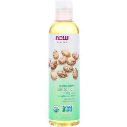 Now Foods, ソリューション、認定オーガニックカスターオイル、8液量オンス (237 ml)
