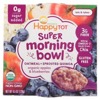 Happy Family Organics, ハッピートット、スーパーモーニングボウル、オートミール + 発芽キノア、オーガニックアップル & ブルーベリー、4.5オンス (128 g) (Discontinued Item)
