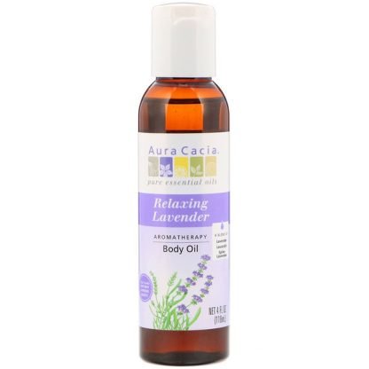Aura Cacia, アロマテラピー・ボディオイル、 リラックシングラベンダー、 4液量オンス (118 ml)