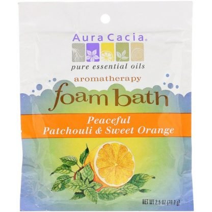 Aura Cacia, アロマセラピーフォームバス、 ピースフルパチュリー & スイートオレンジ、 2.5 oz (70.9 g)