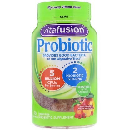 VitaFusion, プロバイオティック、天然ラズベリー、ピーチ & マンゴーフレーバー、70グミ