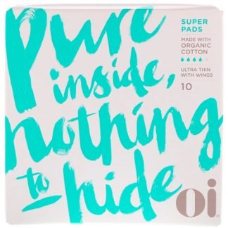 Oi, Organic Cotton Ultra Thin Pads with Wings, Super, 10 Pads