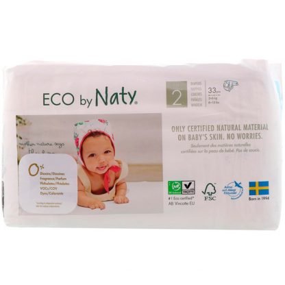 Naty, 敏感肌用おむつ、サイズ2、6-13 lbs (3-6 kg)、33枚