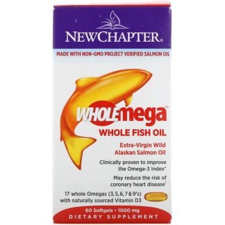 New Chapter, Wholemega, Extra-Virgin Wild Alaskan Salmon, Whole Fish Oil, 1,000 mg, 60 Softgels