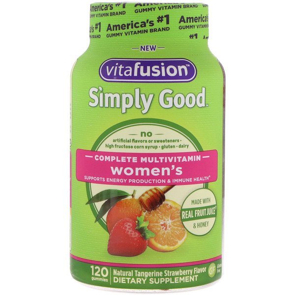 VitaFusion, シンプルに良い、女性用コンプリートマルチビタミン、天然タンジェリン味、グミ120個