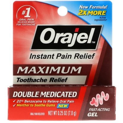 Orajel, マキシマムストレングス練り歯磨き痛み緩和、ダブル薬用ジェル、0.25オンス (7.0 g)