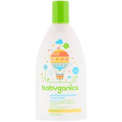 BabyGanics, コンディショニングシャンプー + ボディウォッシュ、無香料、354ml（12 fl oz）