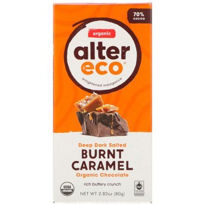Alter Eco, オーガニックチョコレートバー、ディープダークソルト焼きキャラメル、2.82 oz (80 g)