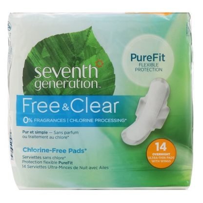 Seventh Generation, フリー＆クリア超薄型羽付きナプキン、夜用、14枚 (Discontinued Item)