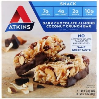 Atkins, Snack, Dark Chocolate Almond Coconut Crunch Bar, 5 Bars, 1.4 oz (40 g) Each (Discontinued Item)