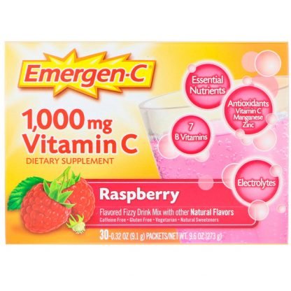 Emergen-C, Vitamin C, Flavored Fizzy Drink Mix, Raspberry, 30 Packets, 0.32 oz (9.1 g) Each