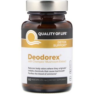 Quality of Life Labs, デオドレックス、シャンピニオンキノコのエキス配合、250mg、植物性カプセル60個