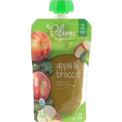 Plum Organics, オーガニックベイビーフード、ステージ２、アップル・ブロッコリー、4 oz (113 g)