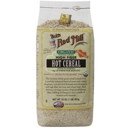 Bob's Red Mill, オーガニックホールグレイン・ハイファイバー・ホットシリアル（繊維が豊富なオーガニック自然食品のシリアル）、亜麻入り、16オンス（453 g）
