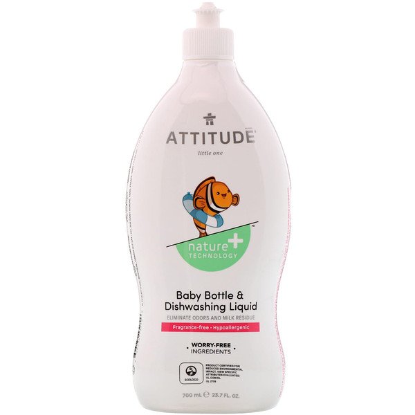ATTITUDE, ベビーボトル & ディッシュウォッシャーリキッド、無香料、23.7液量オンス (700 ml) (Discontinued Item)