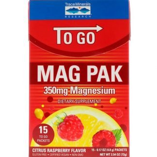 Trace Minerals Research, マグパックゴー、マグネシウムパウダー、シトラスラズベリー味、350 mg、15袋、各0.17 oz (4.8 g)