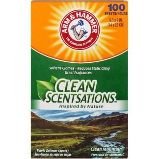 Arm & Hammer, Clean Scentsations、シート型柔軟剤、クリーンマウンテン、100枚