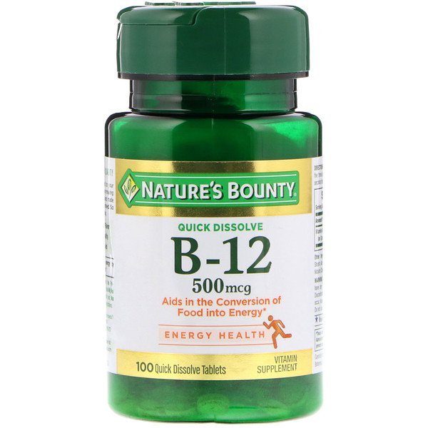 Nature's Bounty, B-12, Natural Cherry Flavor, 500 mcg, 100 Quick Dissolve Tablets