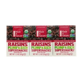 Made in Nature, オーガニックドライフルーツ、レーズン、6パック、1パック当たり1.5 oz (42 g)