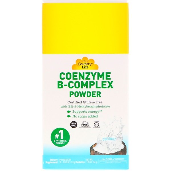 Country Life, コエンザイムB複合体パウダー、ココナッツ、30包、 0.065オンス (1.8 g)
