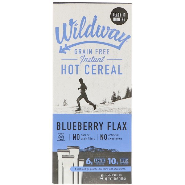 Wildway, Grain Free Instant Hot Cereal, Blueberry Flax, 4 Packets, 1.75 oz (50 g) Each