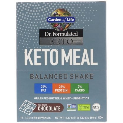 Garden of Life, Dr. Formulated Keto Meal Balanced Shake, Chocolate, 10 Packets, 1.76 oz (50 g) Each