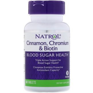 Natrol, シナモン、クロムとビオチン、60錠