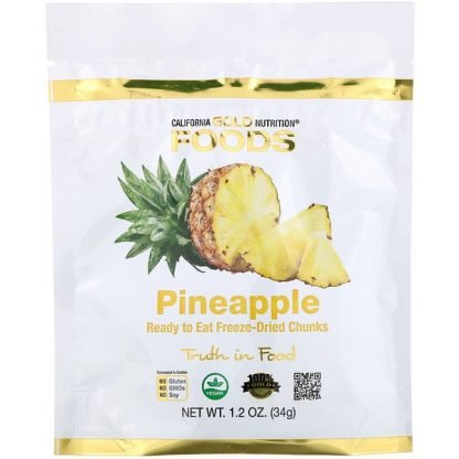 California Gold Nutrition, フリーズドライパイナップル、そのまま食べれるホールフリーズドライチャンク、34g
