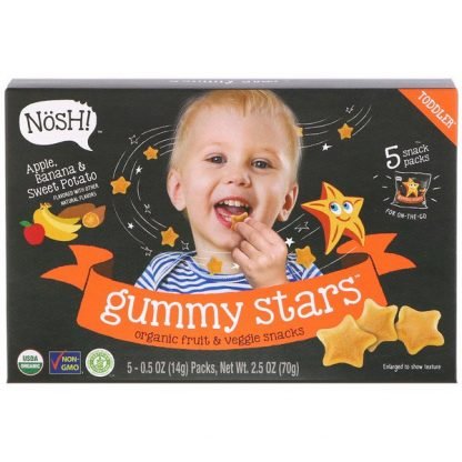 NosH!, 幼児用グミスター、オーガニックフルーツ & 野菜スナック、アップル、バナナ & スイートポテト、5パック、各0.5オンス (14 g)