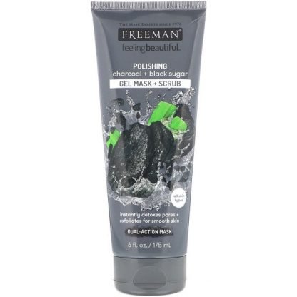 Freeman Beauty, フィーリングビューティフル、研磨ジェルマスク＋スクラブ、墨＋黒砂糖、175ml（6fl oz）