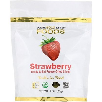 California Gold Nutrition, フリーズドライストロベリー、そのまま食べれるホールフリーズドライスライス、28g