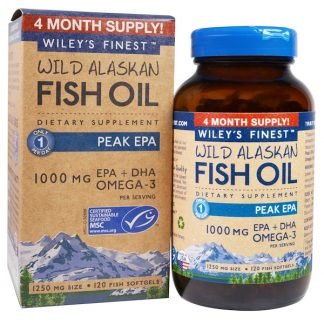 Wiley's Finest, Wild Alaskan Fish Oil, Peak EPA, 1,250 mg, 120 Fish Softgels
