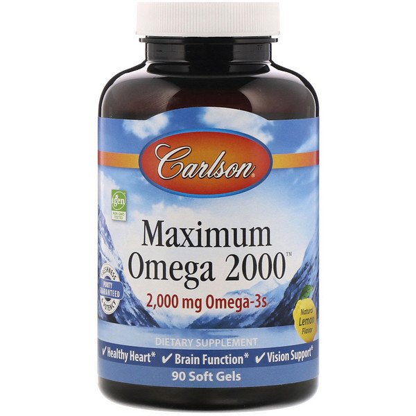 Carlson Labs, マキシマムオメガ2000、天然レモン風味、2,000 mg、ソフトジェル90粒