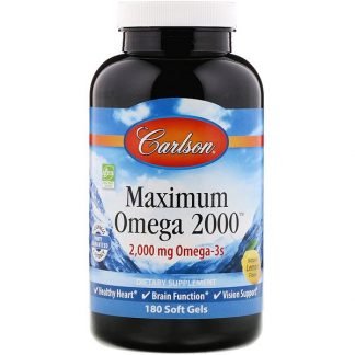 Carlson Labs, マキシマムオメガ2000、ナチュラルレモン、2,000 mg、ソフトジェル180粒