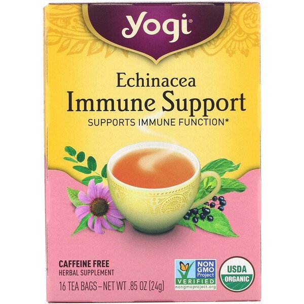 Yogi Tea, エキナセア免疫サポート, カフェインサポート, 16ティーバッグ, 0.85oz(24 g)