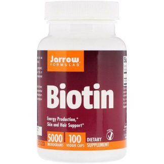 Jarrow Formulas, ビオチン, 5000 mcg, 100 カプセル
