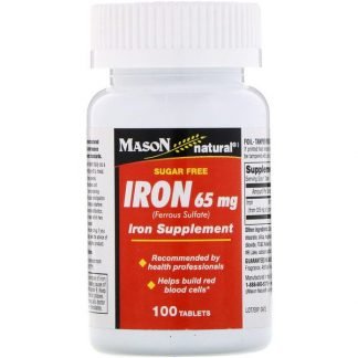 Mason Natural, 鉄分、無糖、65 mg、グリーンタブレット100錠
