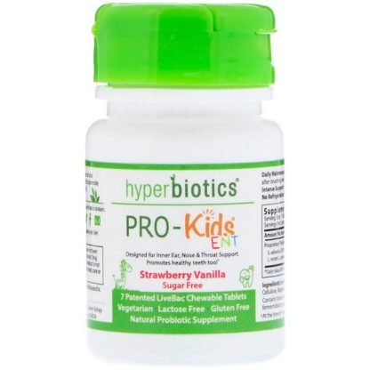 Hyperbiotics, PRO-キッズ ENT、ストロベリーバニラ、無糖、7チュアブル錠
