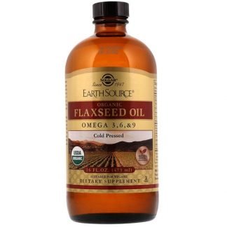Solgar, アース ソース, オーガニック, フラックスシード オイル, 16 fl oz (473 ml)
