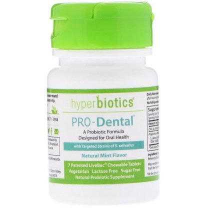 Hyperbiotics, PRO-デンタル、ナチュラルミントフレーバー、7チュアブル錠