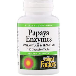 Natural Factors, パパイヤエンザイム ウィズ アミラーゼ＆ブロメライン、かんで飲める120錠