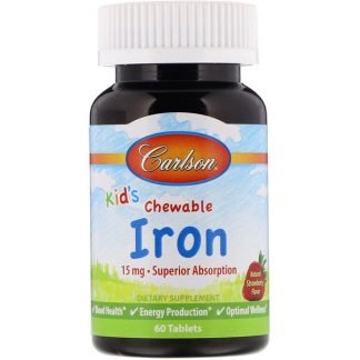 Carlson Labs, お子様用チュアブルアイアン、天然ストロベリー味、15mg、60粒