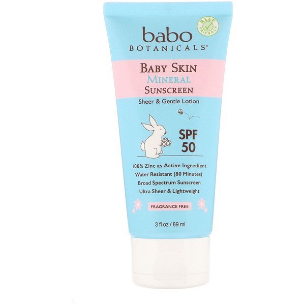 Babo Botanicals, ベビースキン、ミネラル日焼け止めローション、SPF50、3 fl oz (89 ml)