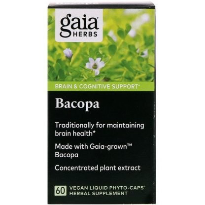 Gaia Herbs, バコパ、ビーガン液状植物性カプセル60錠