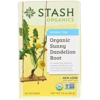 Stash Tea, ハーブティー、オーガニックサニータンポポの根、18ティーバッグ、1.0オンス (30 g)